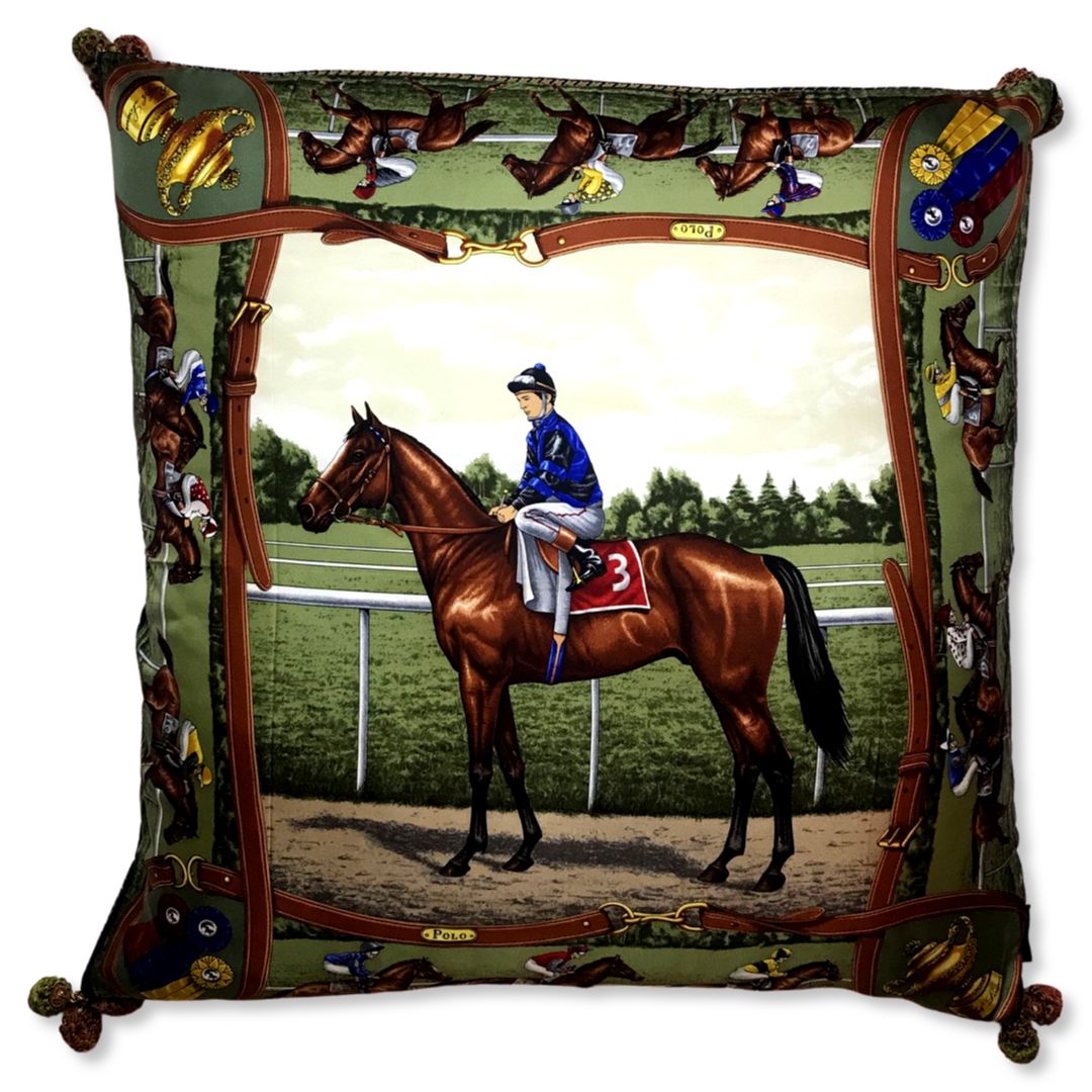Race Day Vintage Silk Scarf Pillow 30"