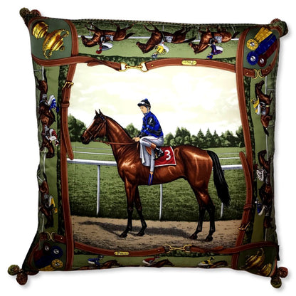 Race Day Vintage Silk Scarf Pillow 30"