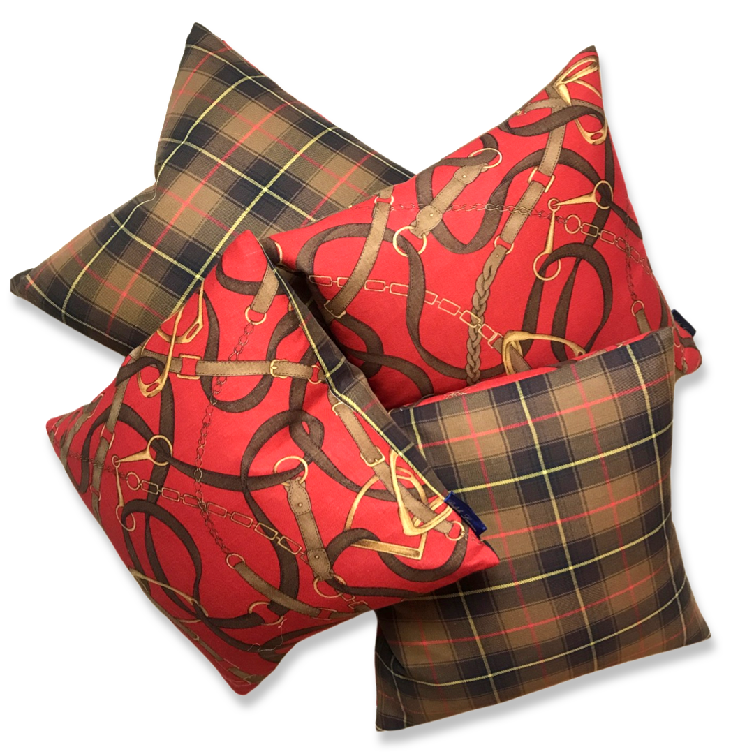 Red Equestrian Tartan Scarf Pillows 18"