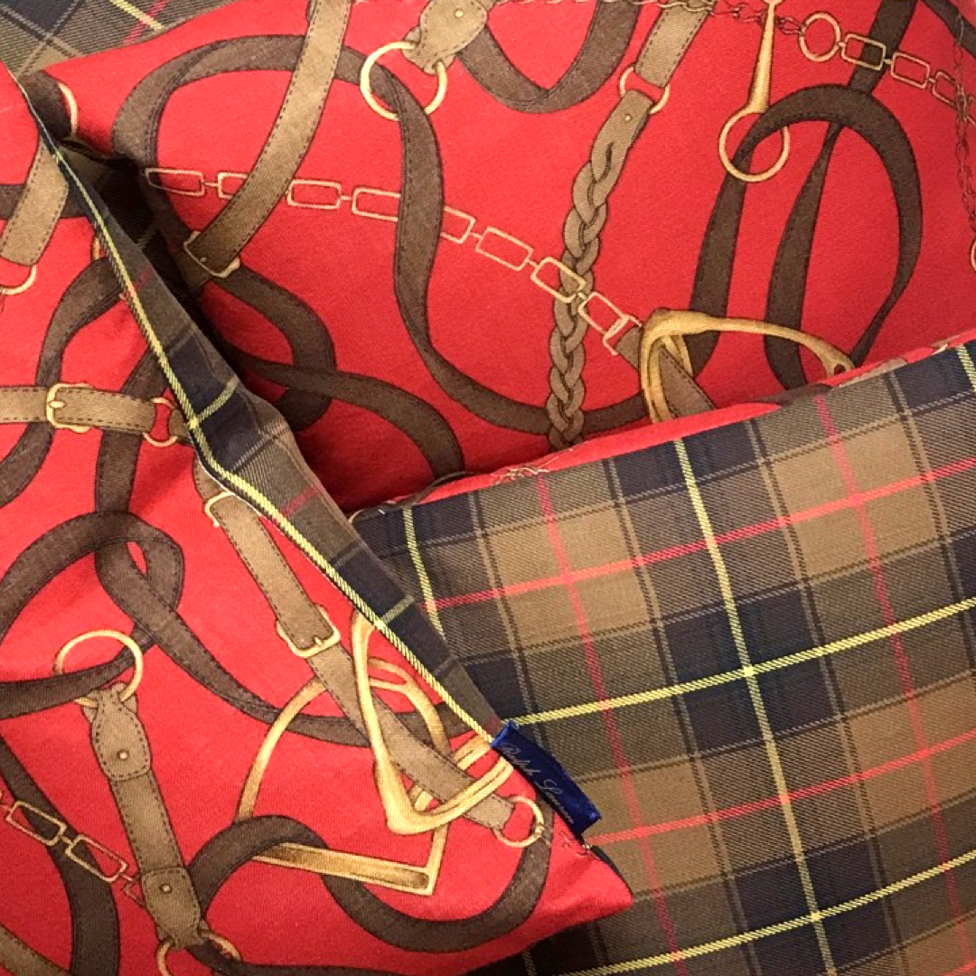Red Equestrian Tartan Scarf Pillows 18"