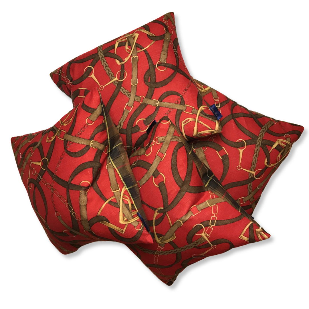 Red Equestrian Tartan Scarf Pillows 18"