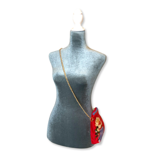 Red Floral Vintage Silk Scarf Crossbody Bag