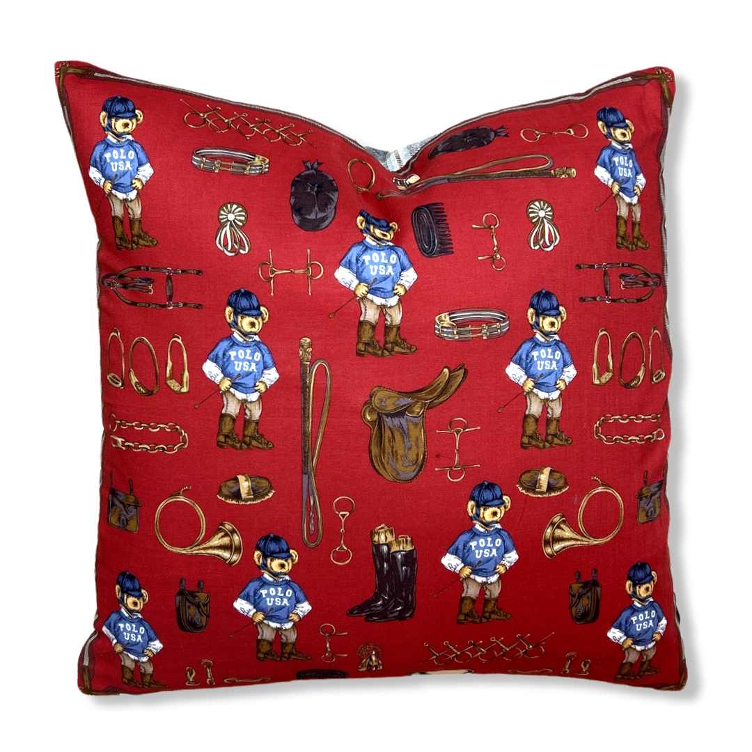 Retro Polo Bear Vintage Cotton Scarf Pillow 20"