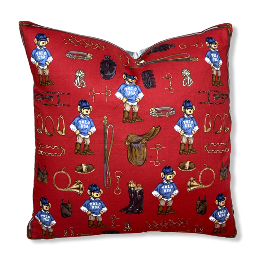 Retro Polo Bear Vintage Cotton Scarf Pillow 20"