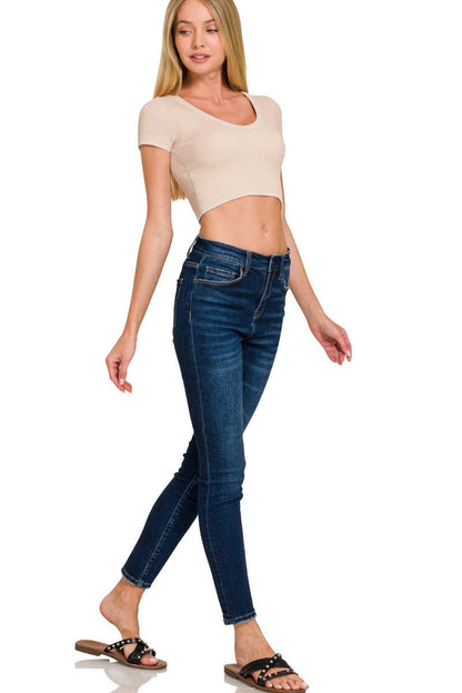 Zenana Ribbed Double Layered Seamless Crop Top- Sand Beige