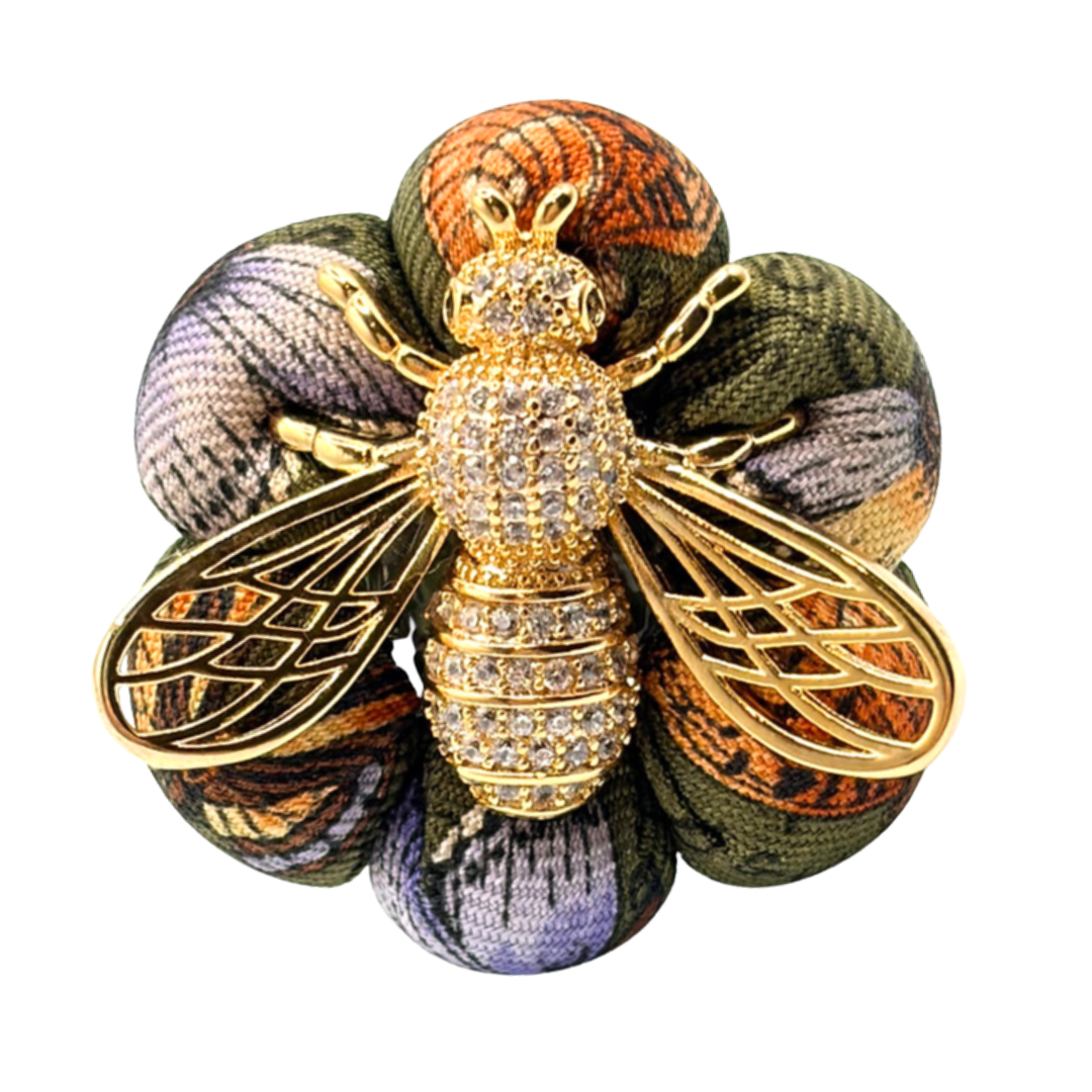 Butterfly Print Bumblebee Vintage Silk Necktie Ring