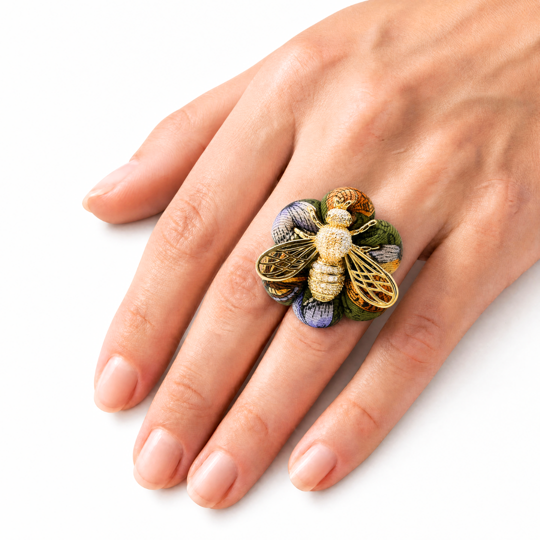 Butterfly Print Bumblebee Vintage Silk Necktie Ring