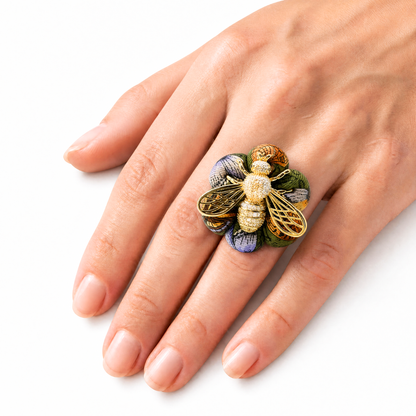 Butterfly Print Bumblebee Vintage Silk Necktie Ring