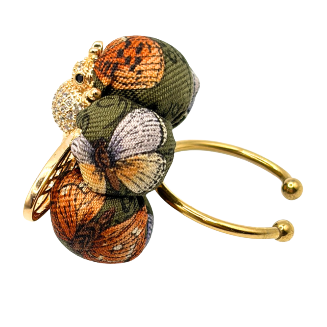 Butterfly Print Bumblebee Vintage Silk Necktie Ring