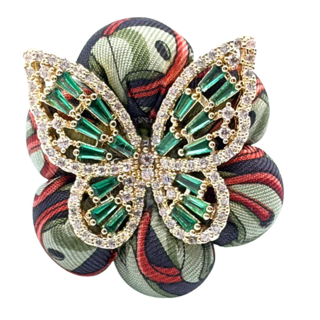 Butterfly Belt Print Vintage Silk Necktie Ring