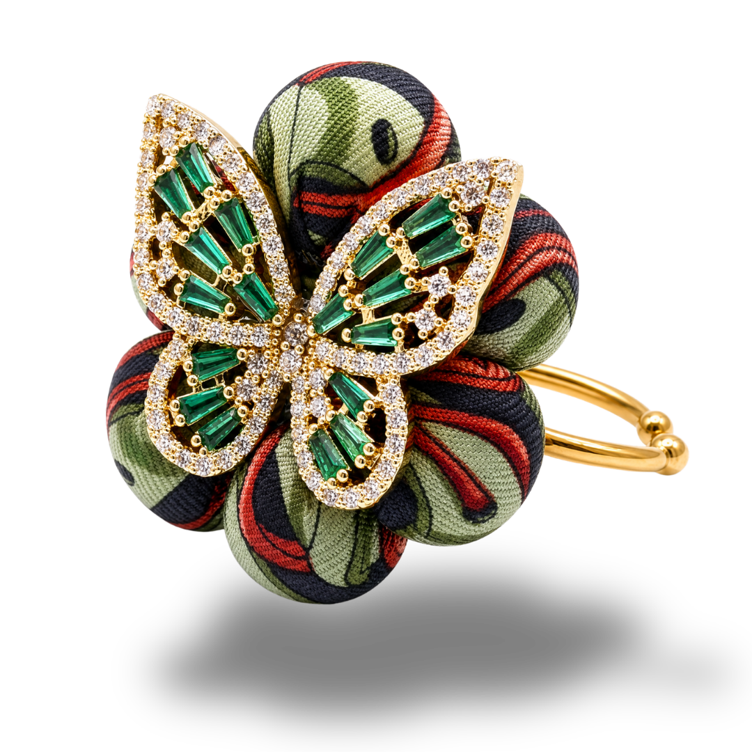 Butterfly Belt Print Vintage Silk Necktie Ring