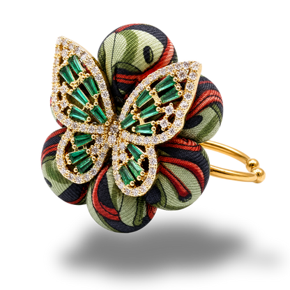 Butterfly Belt Print Vintage Silk Necktie Ring