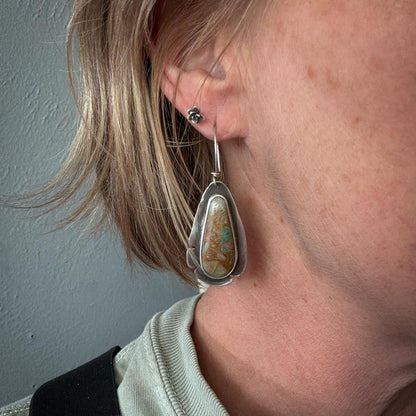 Royston Turquoise Earrings | Hand-Cut Teardrops with Sculpted Silver Border