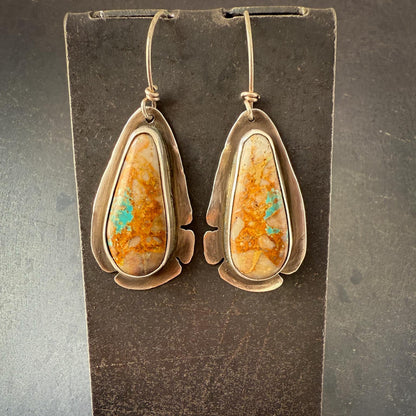 Royston Turquoise Earrings | Hand-Cut Teardrops with Sculpted Silver Border