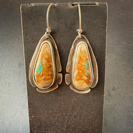 Royston Turquoise Earrings | Hand-Cut Teardrops with Sculpted Silver Border