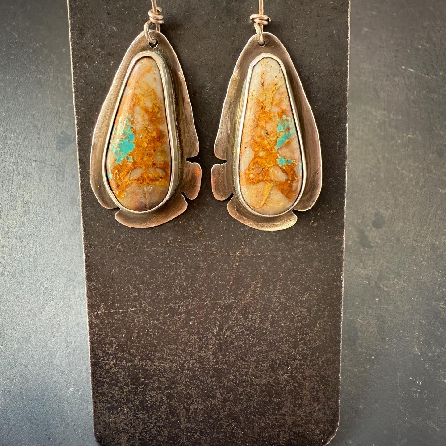 Royston Turquoise Earrings | Hand-Cut Teardrops with Sculpted Silver Border