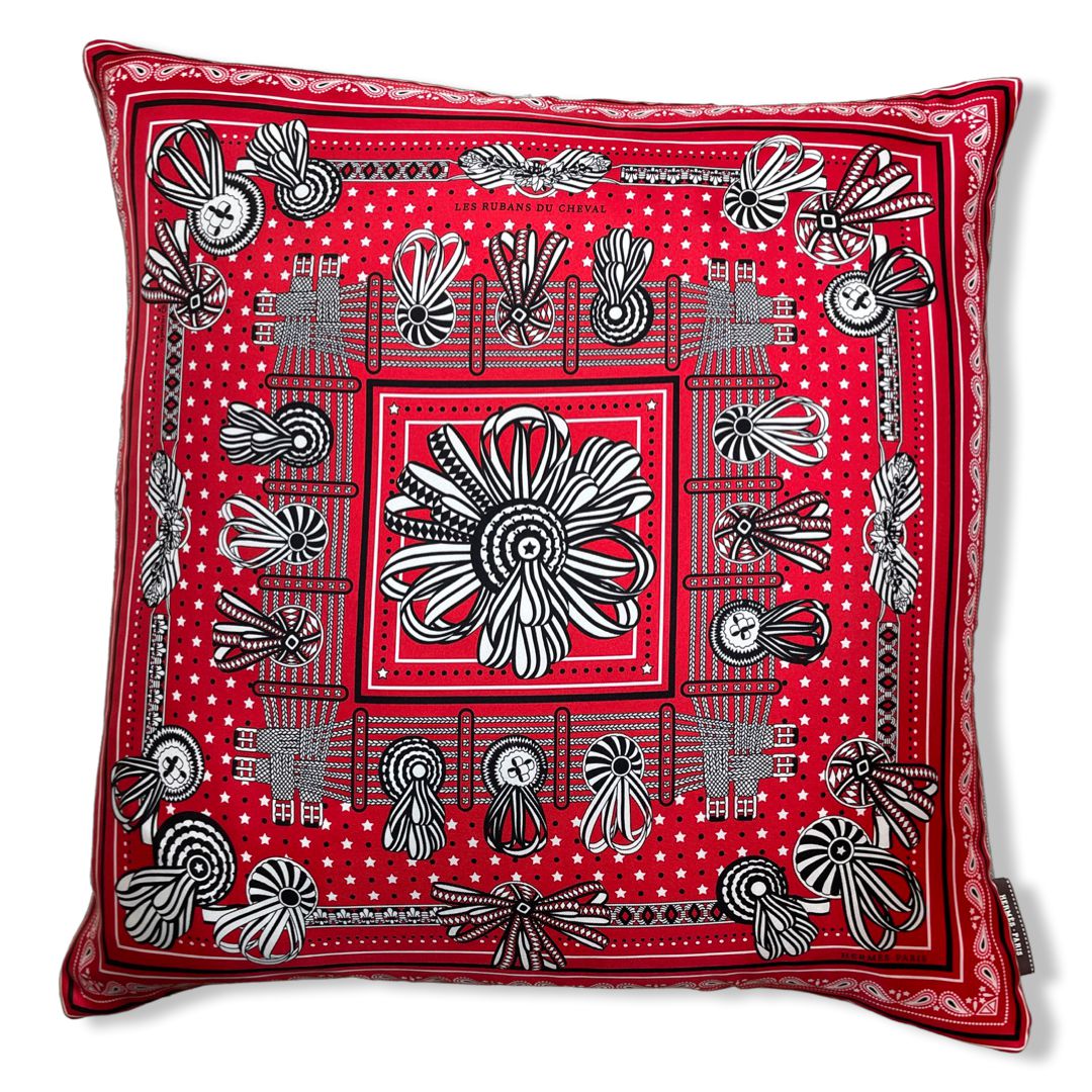 Rubans du Cheval Bandana Vintage Silk Scarf Pillow 22"