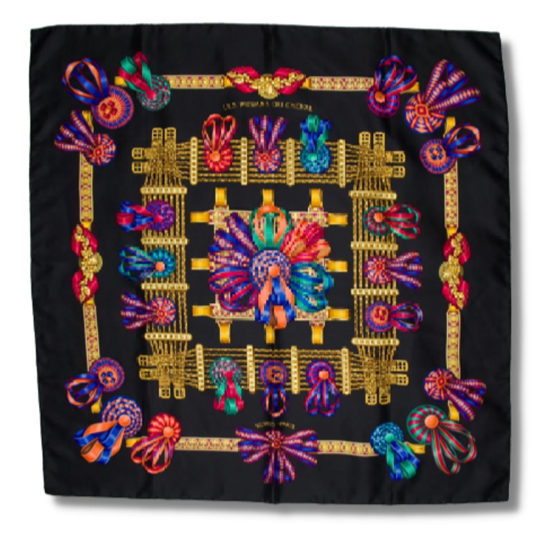 Rubans du Cheval Noir Vintage Silk Scarf Lumbar Pillow 35"