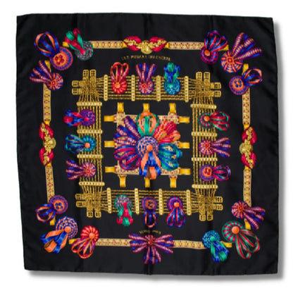Rubans du Cheval Noir Vintage Silk Scarf Lumbar Pillow 35"