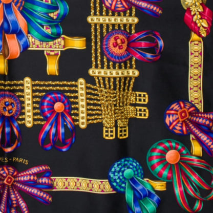 Rubans du Cheval Noir Vintage Silk Scarf Lumbar Pillow 35"