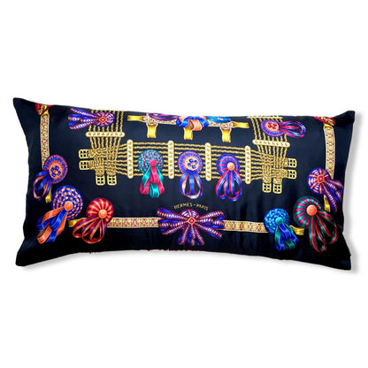 Rubans du Cheval Noir Vintage Silk Scarf Lumbar Pillow 35"