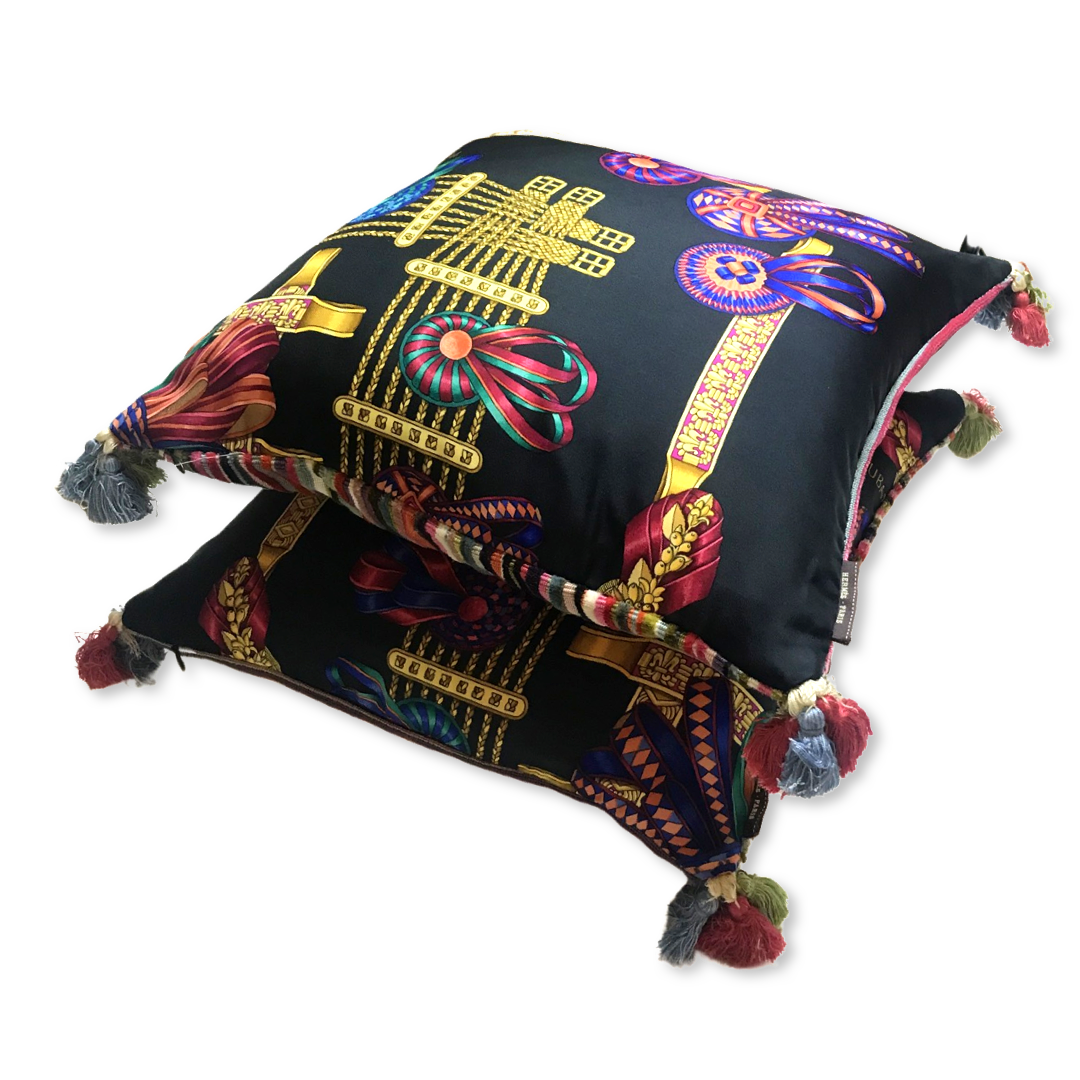 Rubans du Cheval Noir Vintage Silk Scarf Pillows