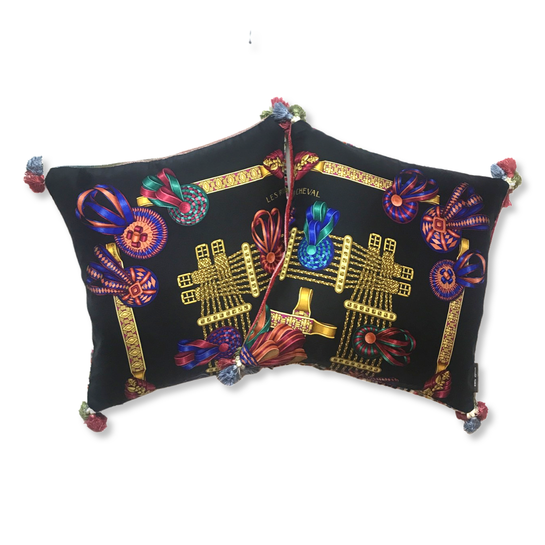 Rubans du Cheval Noir Vintage Silk Scarf Pillows