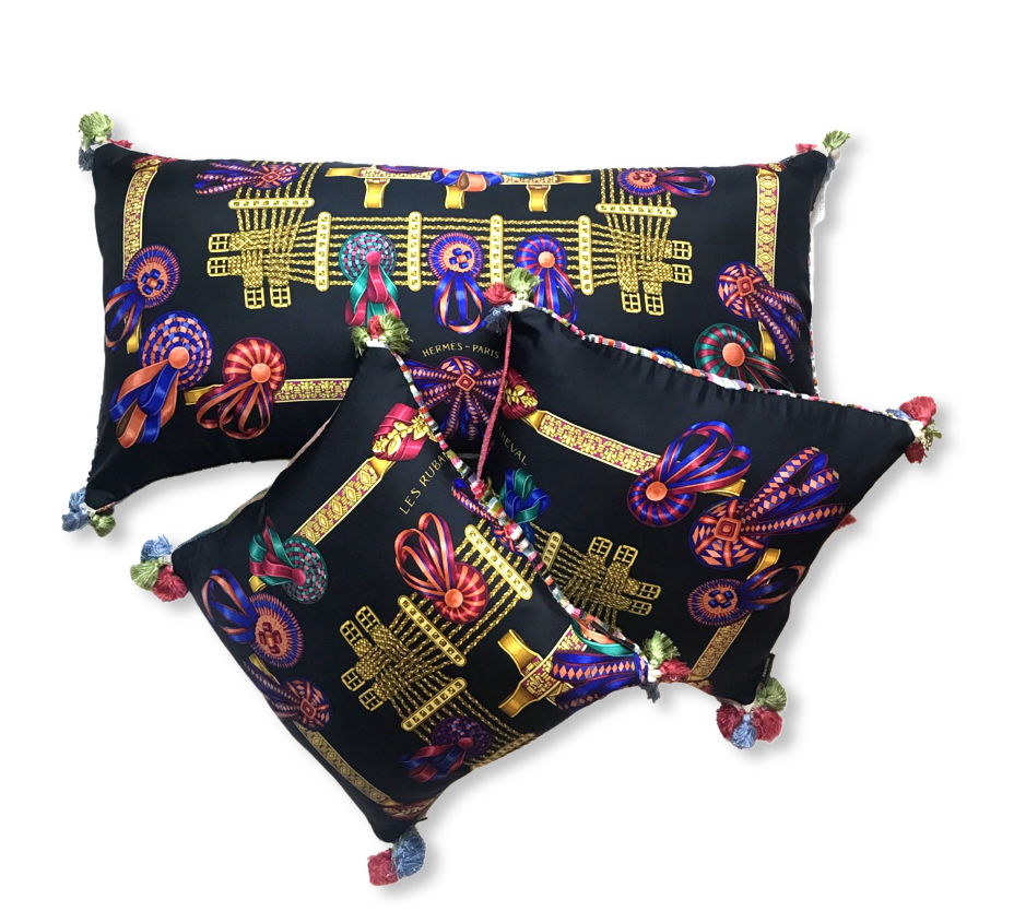 Rubans du Cheval Noir Vintage Silk Scarf Pillows
