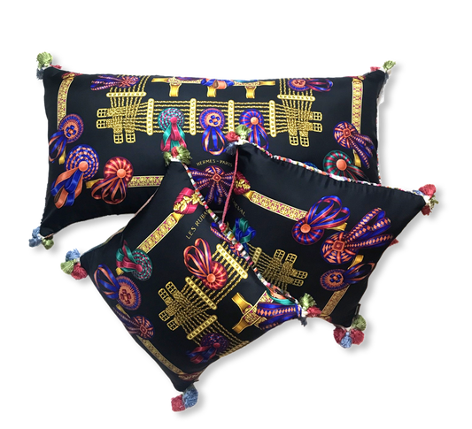 Rubans du Cheval Noir Vintage Silk Scarf Pillows