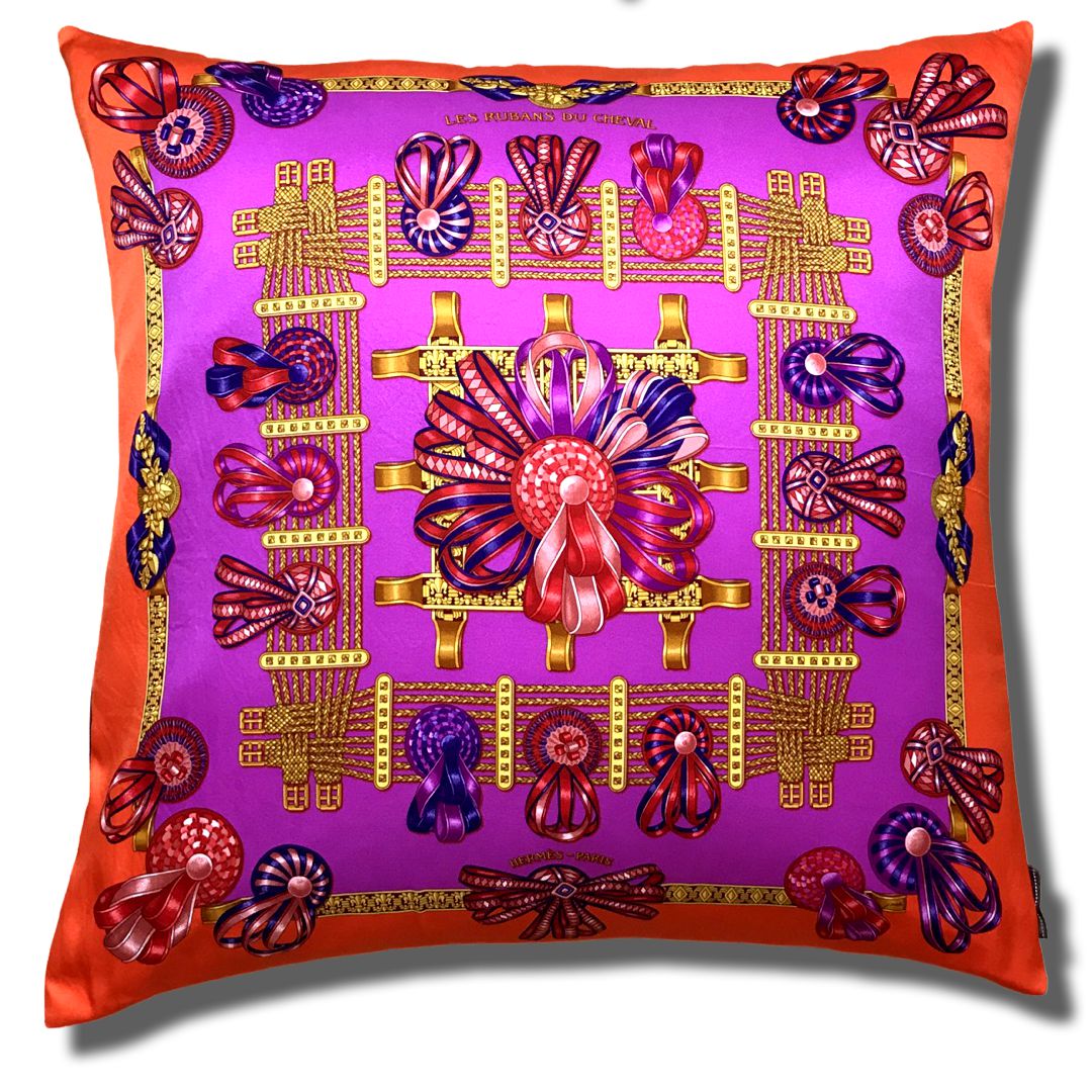 Rubans du Cheval Vintage Silk Scarf Pillow 28"