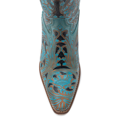 Myra Kasiopeah Cowgirl Leather Boots - Turquoise Western Boots for Women with Pointed Toe Heel