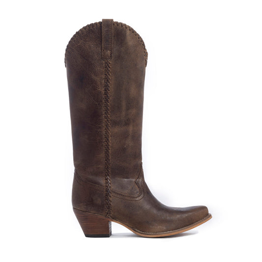 Myra High Plains Stitched Leather Boots for Women – Pointed Toe, Low Heel Cowgirl Boots with Western Tall Design