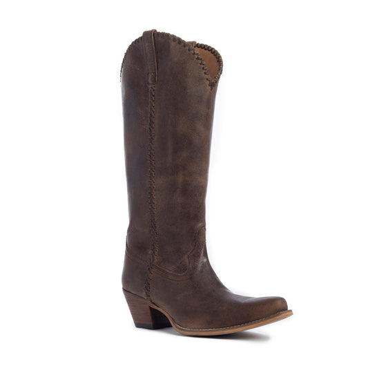 Myra High Plains Stitched Leather Boots for Women – Pointed Toe, Low Heel Cowgirl Boots with Western Tall Design