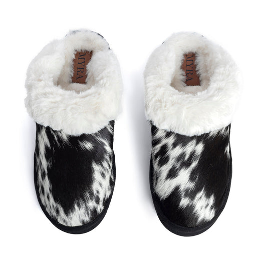 Myra Alamosa Shadow Fur-Lined Hairon Leather Slippers for Women â€“ Winter Indoor Comfort, Soft Sole, Western Style