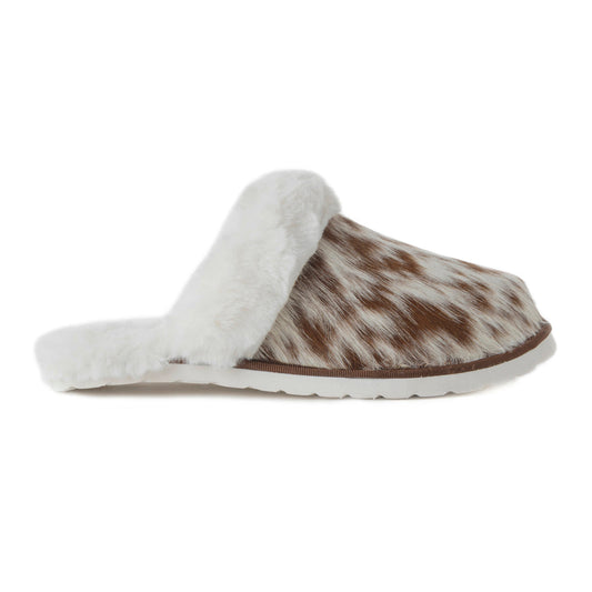 Myra Alamosa Tan Fur-Lined Hairon Leather Slippers for Women Winter Indoor Comfort, Soft Sole, Western Style