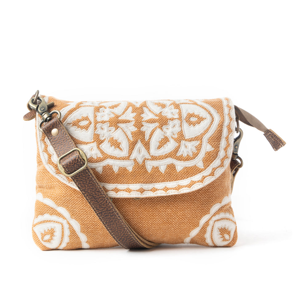 Myra Rose Canyon Sling Bag for Women Adjustable Strap Everyday Crossbody with Tribal Embroidery