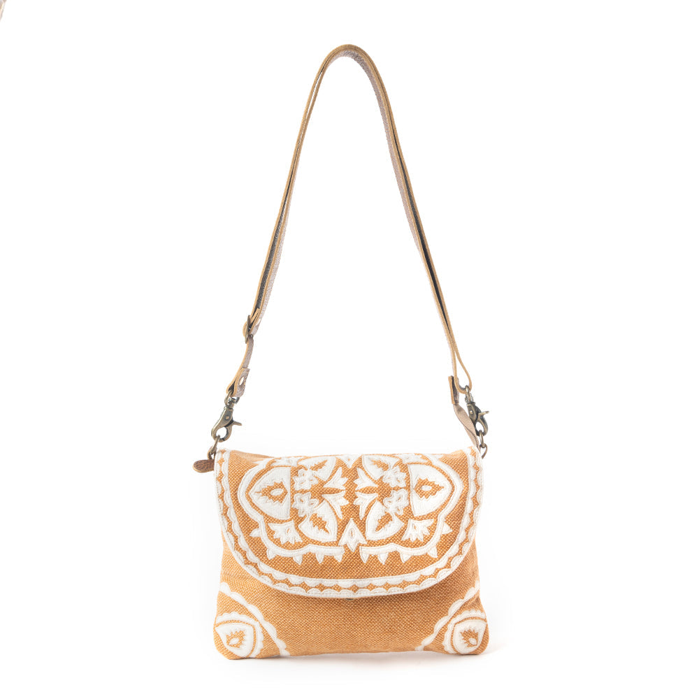 Myra Rose Canyon Sling Bag for Women Adjustable Strap Everyday Crossbody with Tribal Embroidery