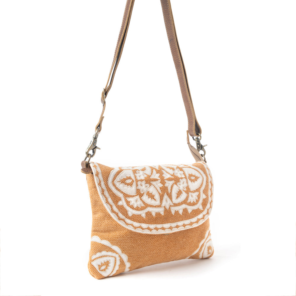 Myra Rose Canyon Sling Bag for Women Adjustable Strap Everyday Crossbody with Tribal Embroidery