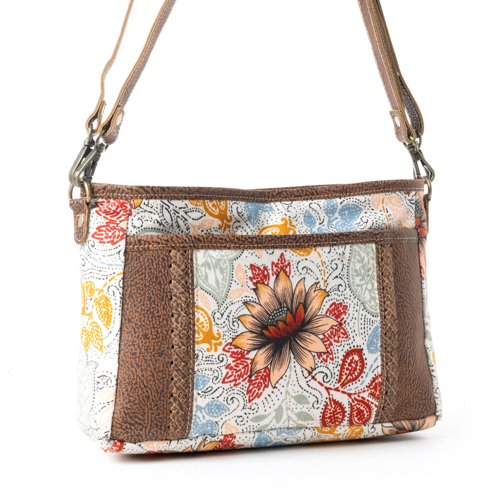 Myra MesaTrail Dahlia Floral Printed Canvas Sling Bag Lightweight Casual Crossbody Bag for Women