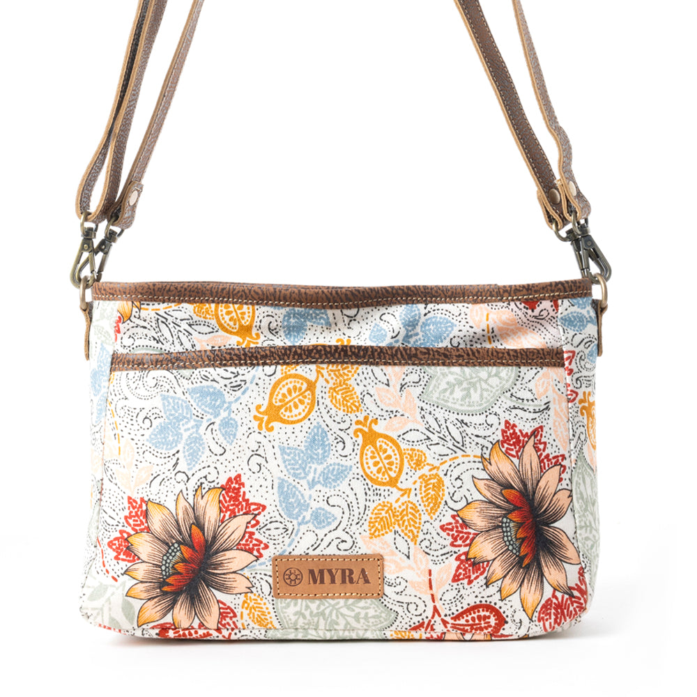 Myra MesaTrail Dahlia Floral Printed Canvas Sling Bag Lightweight Casual Crossbody Bag for Women