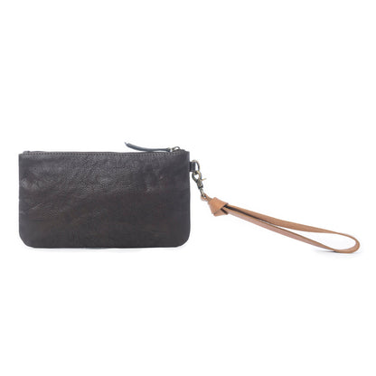 Myra Gold Halo Studded Wash Leather Pouch in Antique Black