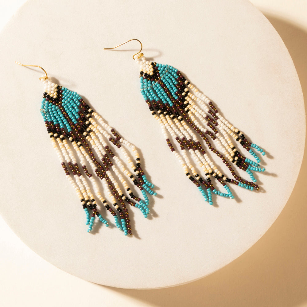 Myra Painted Canyon Beaded Fringe Earrings in Prairie Sky
