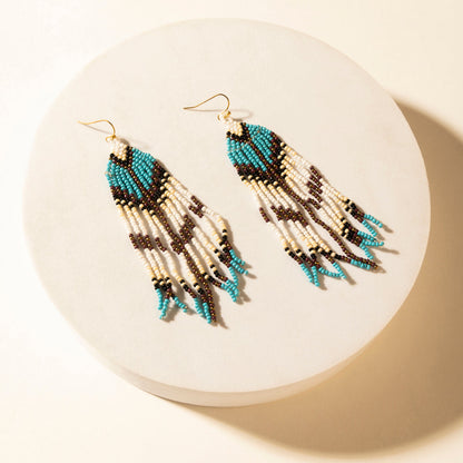 Myra Painted Canyon Beaded Fringe Earrings in Prairie Sky
