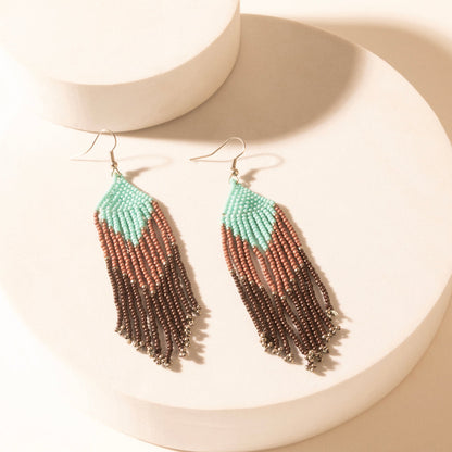 Myra Outback Bloom Beaded Fringe Earrings in Desert Brown