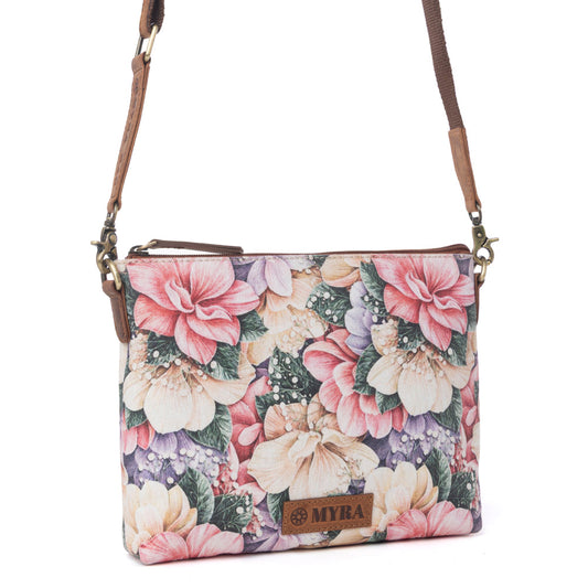Myra Wildflower Trail Cotton & Leather Crossbody Bag in Vintage Rose
