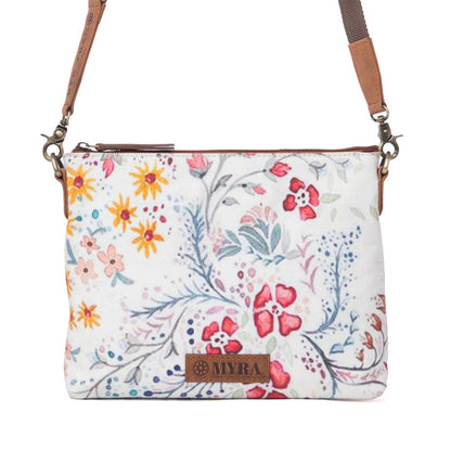 Myra Wildflower Trail Cotton & Leather Crossbody Bag in Spring Sand