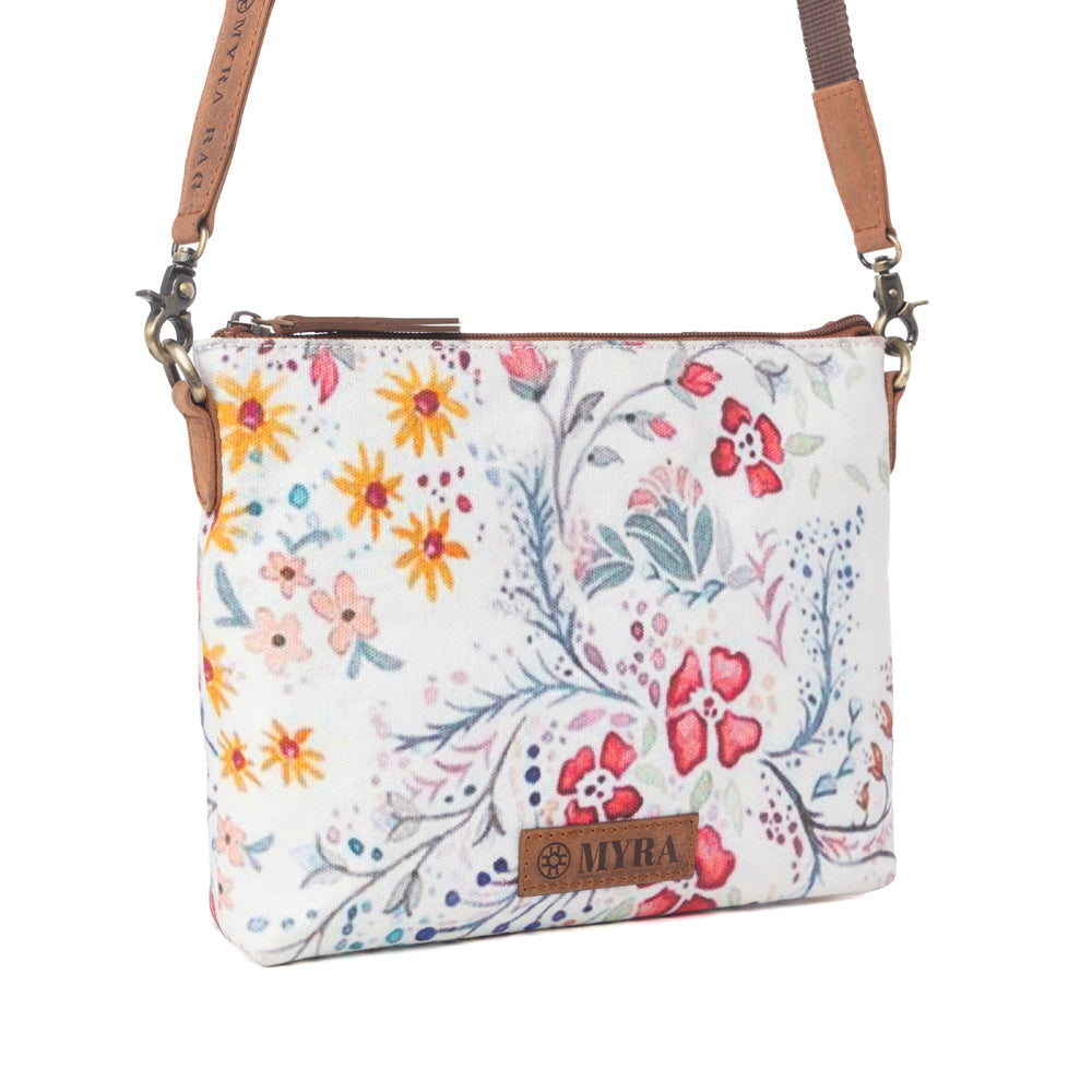 Myra Wildflower Trail Cotton & Leather Crossbody Bag in Spring Sand