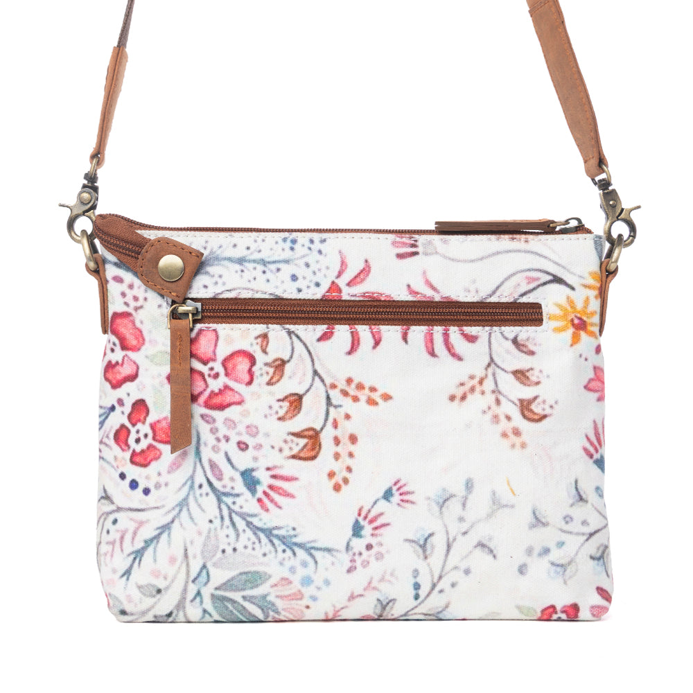 Myra Wildflower Trail Cotton & Leather Crossbody Bag in Spring Sand