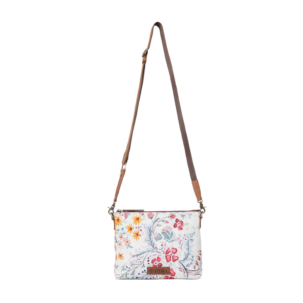 Myra Wildflower Trail Cotton & Leather Crossbody Bag in Spring Sand