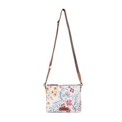 Myra Wildflower Trail Cotton & Leather Crossbody Bag in Spring Sand